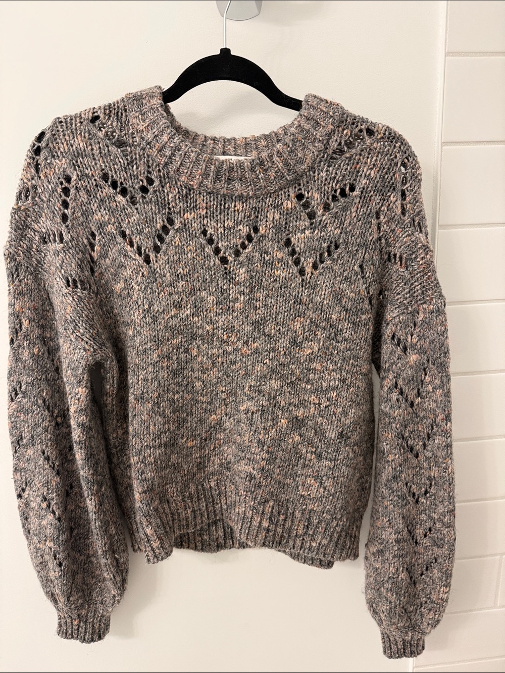 Madewell Gray Heathered Crewneck Sweater with Peach Fleck